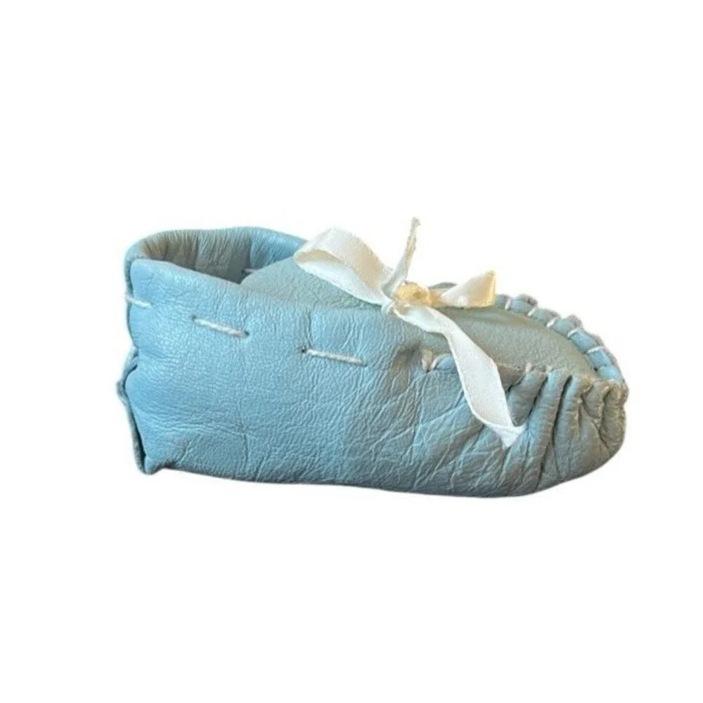 Vintage Hand Stitched Blue Leather Baby Moccasins